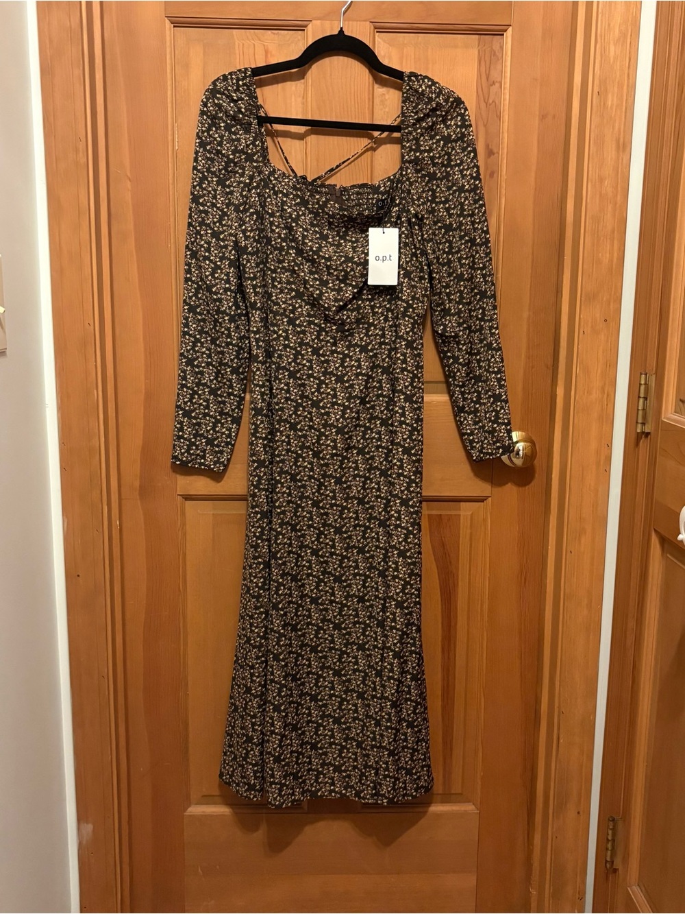 o.p.t NEW Lenon Floral Brown Whimsical Boho Flowy Long Sleeve Midi Dress Size 6